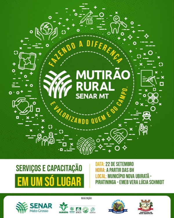 A Prefeitura Municipal juntamente com o SENAR e Sindicato Rural irá promover o Mutirão Rural no distrito de Piratininga