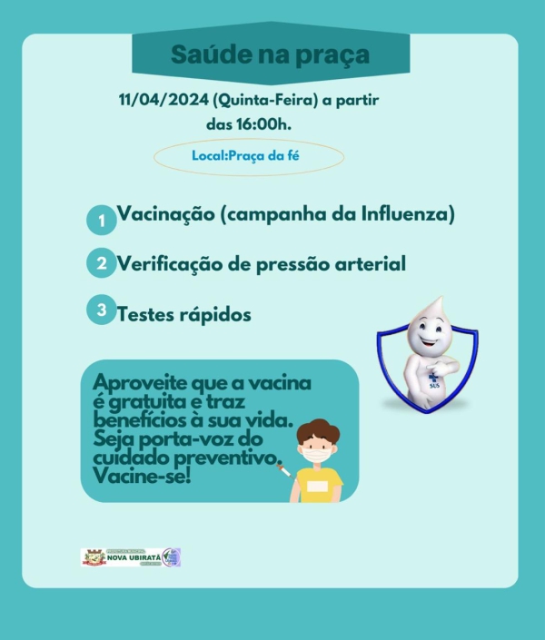 Ação de Saúde na Praça: Nova Ubiratã promove campanha de vacinação e testes rápidos