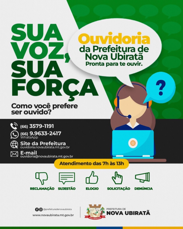 Contribua com o Desenvolvimento de Nova Ubiratã use a Ouvidoria Municipal