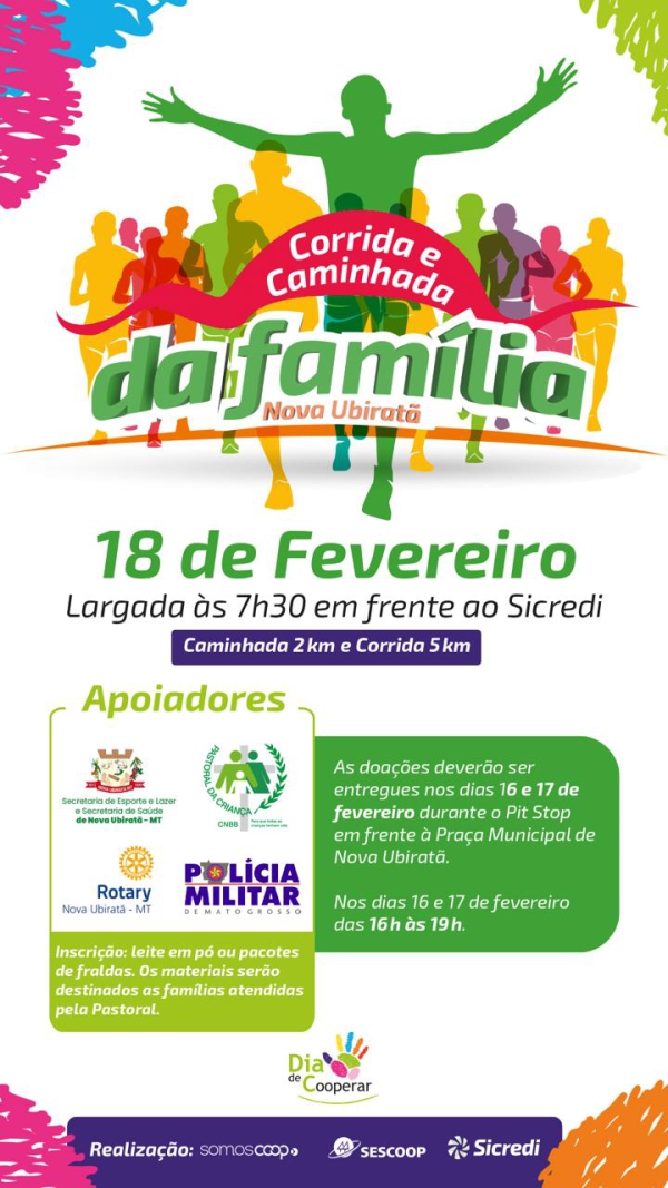 Corrida e Caminhada da Família será realizada em Nova Ubiratã no dia 18 de fevereiro
