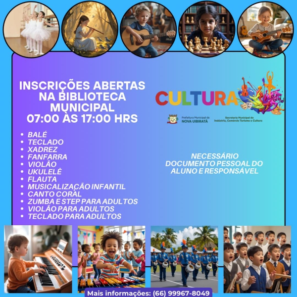 Inscrições abertas para as oficinas do Departamento de Cultura