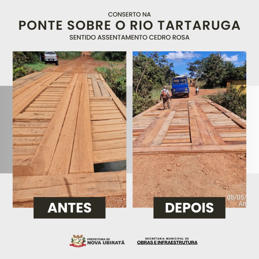 Prefeitura Municipal realiza conserto da ponte sobre o Rio Tartaruga 