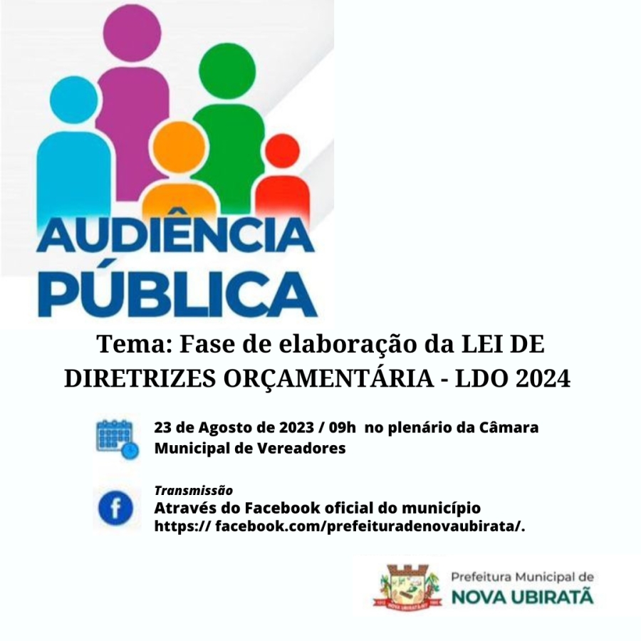 A Prefeitura Municipal de Nova Ubiratã convida toda a população para participar de uma Audiência Pública