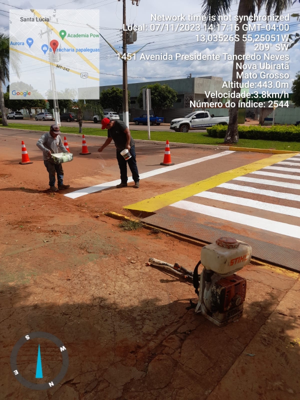 Prefeitura Municipal realiza revitalização de pintura de faixas elevadas e de pedestres em Nova Ubiratã