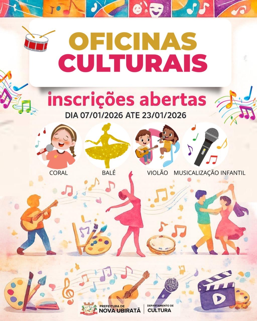 Departamento de Cultura anuncia abertura das inscri&ccedil;&otilde;es das oficinas culturais de Nova Ubirat&atilde; de 2026